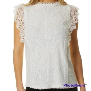 Cable & Gauge Anthropologie White Lace Top Boho Cottagecore Crochet Dressy Large